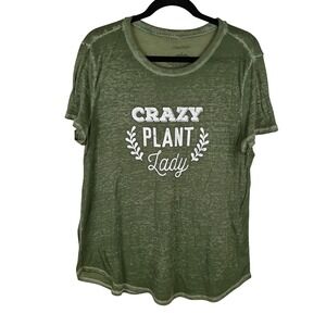 Maurices Womens Crazy Plant Lady Graphic Tee Olive Green Burnout T-Shirt Large